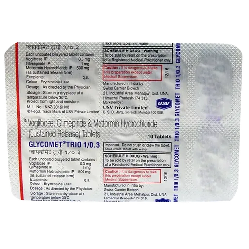 glycomet trio 1/0.3mg tablet 10's